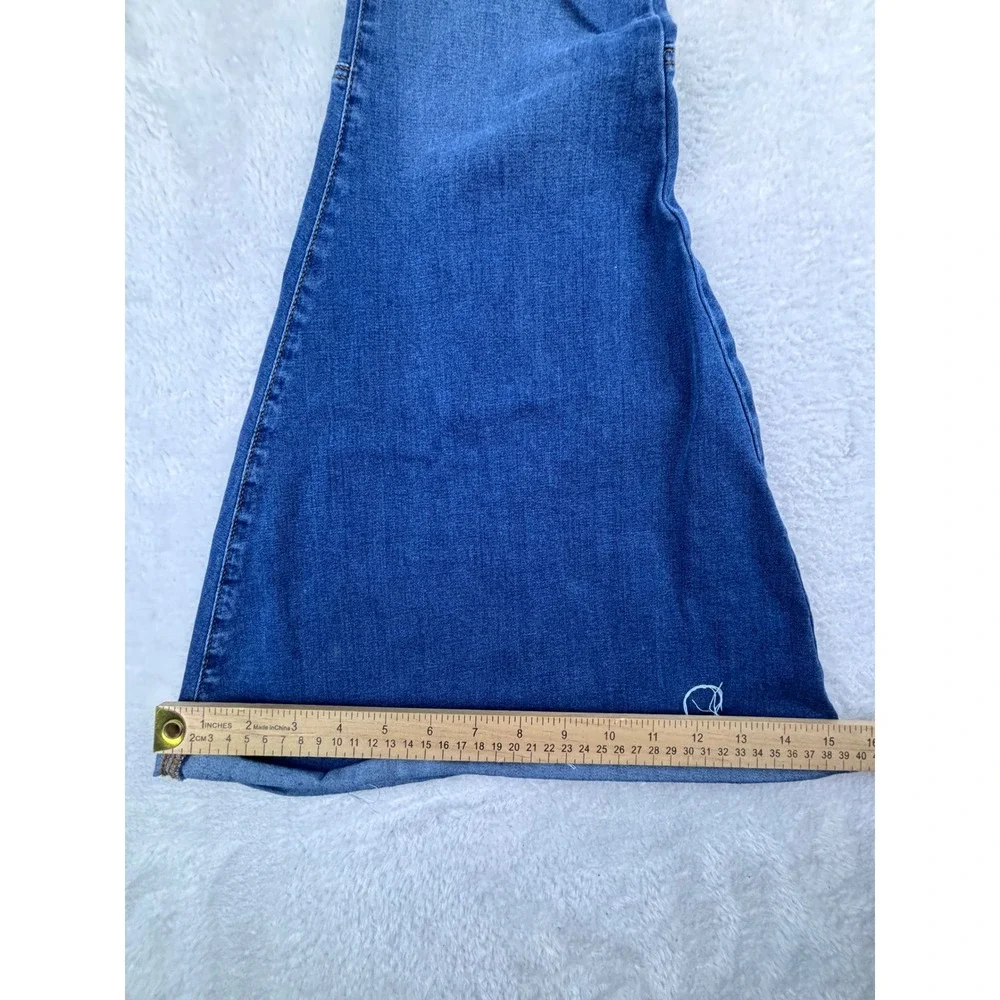 Free People Bell Bottom Jeans High Rise Raw Hem Dark Wash Denim Flare W 27R - Picture 9 of 13